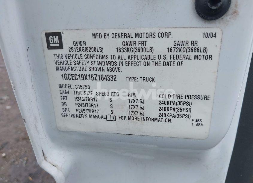 Photo 9 of 2005 Chevrolet Silverado 1500 WORK TRUCK (VIN 1GCEC19X15Z164332)