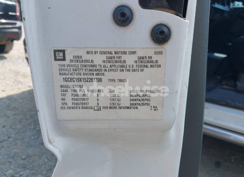 Photo 9 of 2005 Chevrolet Silverado 1500 WORK TRUCK (VIN 1GCEC19X15Z261398)