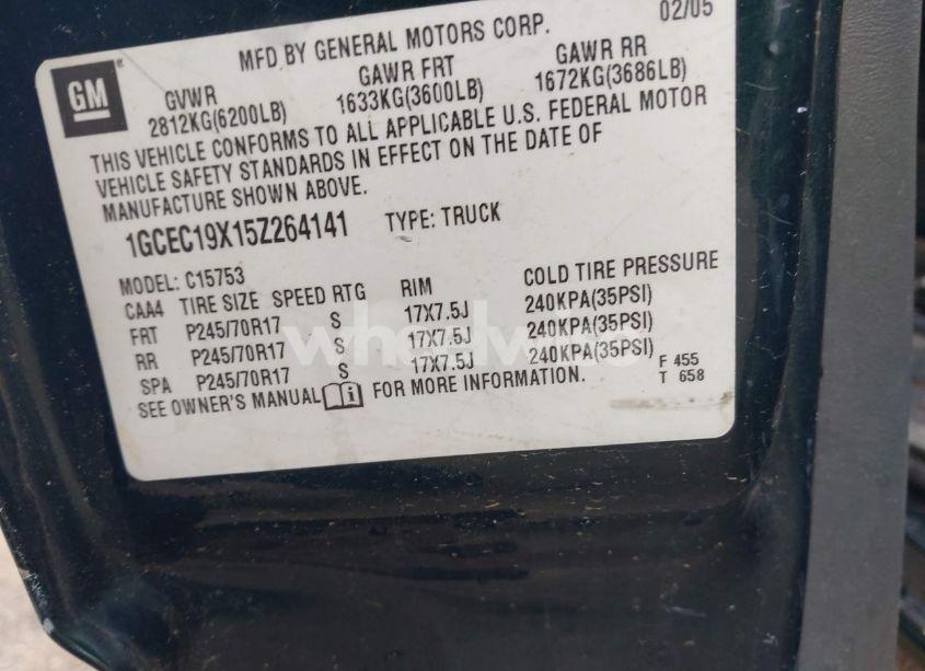 Photo 9 of 2005 Chevrolet Silverado 1500 WORK TRUCK (VIN 1GCEC19X15Z264141)