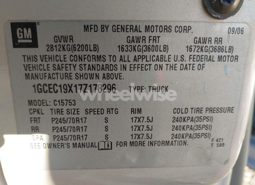 Photo 9 of 2007 Chevrolet Silverado 1500 CLASSIC WORK TRUCK (VIN 1GCEC19X17Z178296)