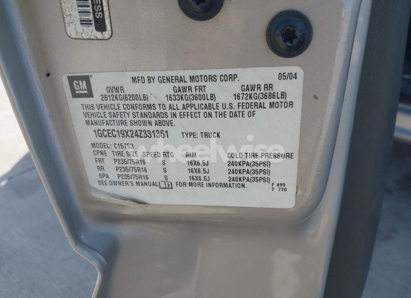 Photo 9 of 2004 Chevrolet Silverado 1500 WORK TRUCK (VIN 1GCEC19X24Z331361)