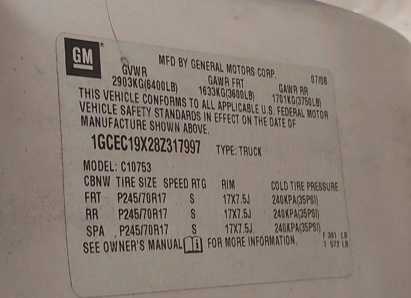 Photo 9 of 2008 Chevrolet Silverado 1500 WORK TRUCK (VIN 1GCEC19X28Z317997)