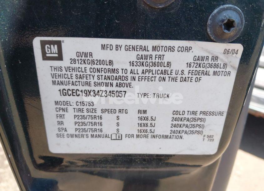 Photo 9 of 2004 Chevrolet Silverado 1500 WORK TRUCK (VIN 1GCEC19X34Z345057)