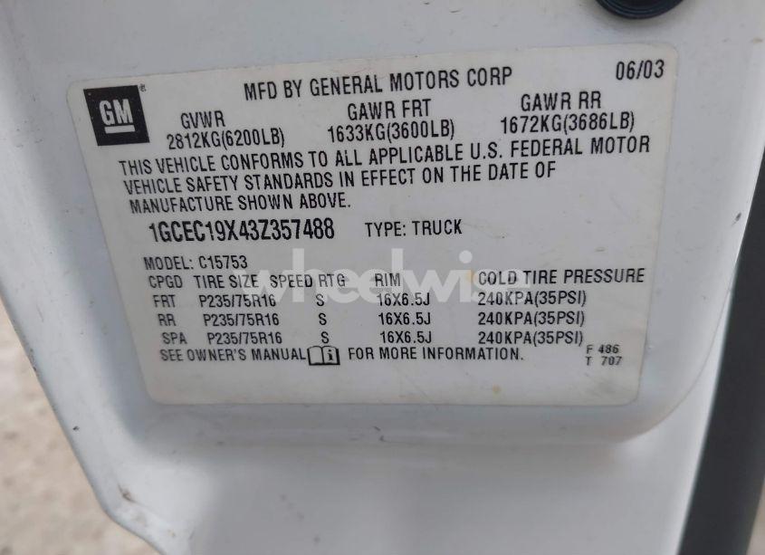 Photo 9 of 2003 Chevrolet Silverado 1500 WORK TRUCK (VIN 1GCEC19X43Z357488)