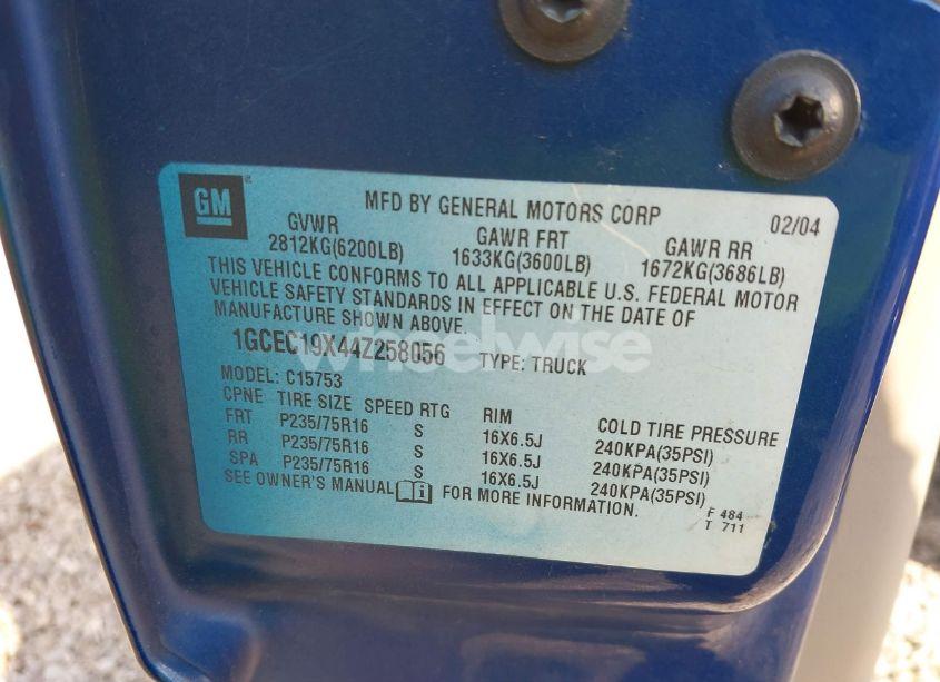 Photo 9 of 2004 Chevrolet Silverado 1500 WORK TRUCK (VIN 1GCEC19X44Z258056)