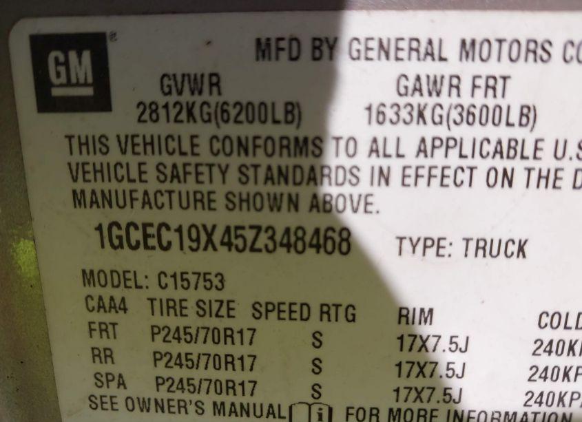 Photo 9 of 2005 Chevrolet Silverado 1500 (VIN 1GCEC19X45Z348468)