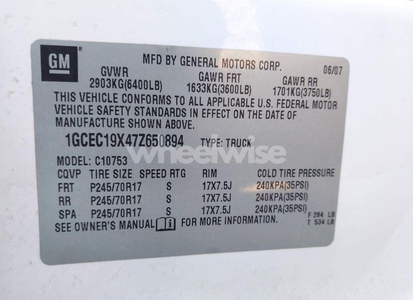Photo 9 of 2007 Chevrolet Silverado 1500 WORK TRUCK (VIN 1GCEC19X47Z650894)