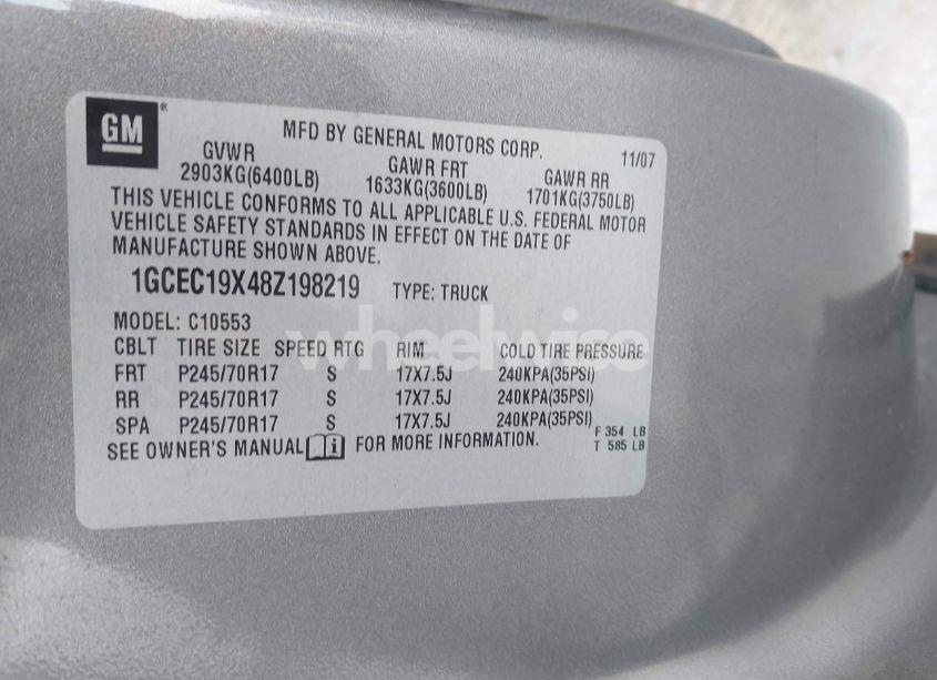 Photo 9 of 2008 Chevrolet Silverado 1500 WORK TRUCK (VIN 1GCEC19X48Z198219)