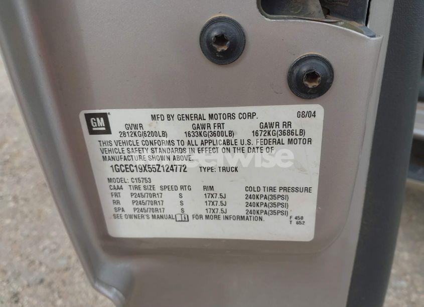 Photo 9 of 2005 Chevrolet Silverado 1500 WORK TRUCK (VIN 1GCEC19X55Z124772)