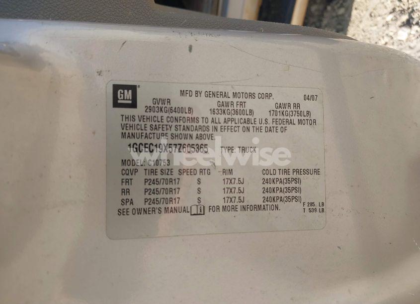 Photo 9 of 2007 Chevrolet Silverado 1500 WORK TRUCK (VIN 1GCEC19X57Z605365)