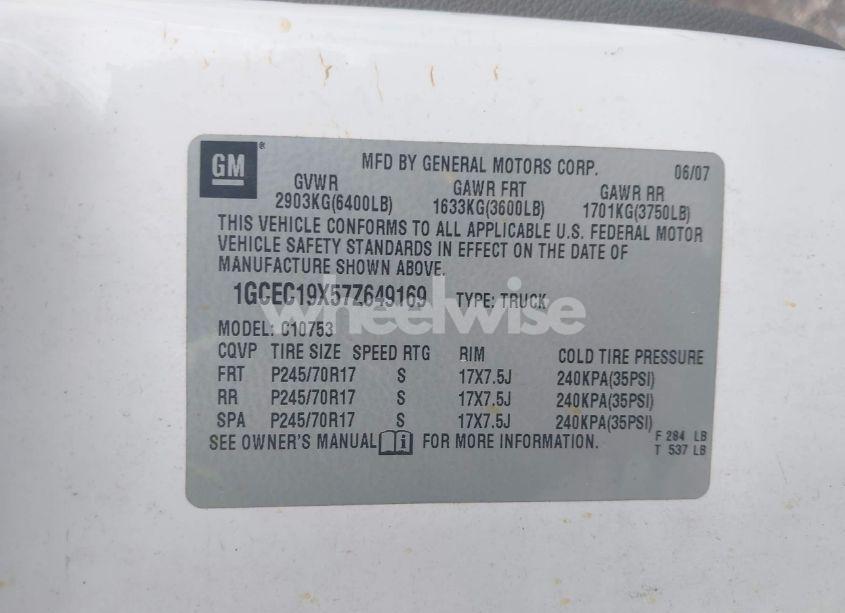 Photo 9 of 2007 Chevrolet Silverado 1500 WORK TRUCK (VIN 1GCEC19X57Z649169)