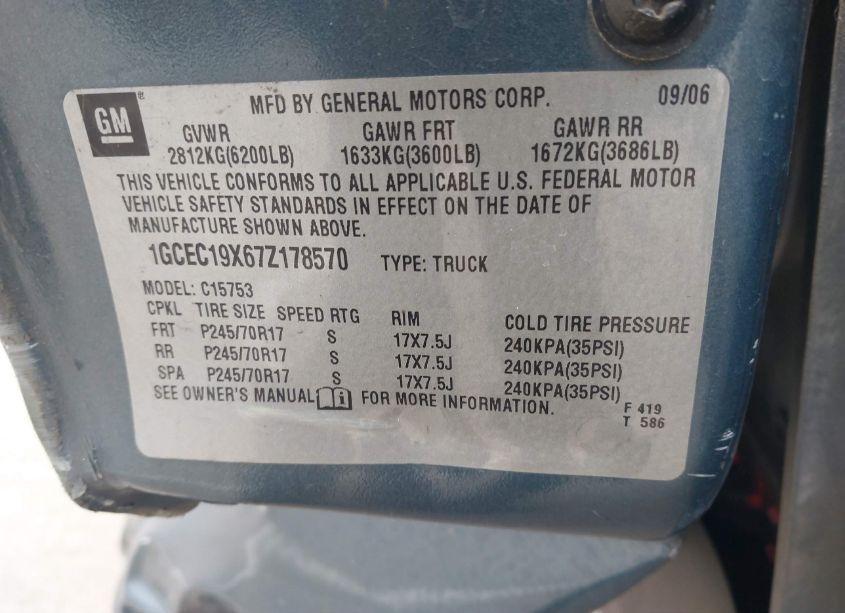 Photo 9 of 2007 Chevrolet Silverado 1500 CLASSIC WORK TRUCK (VIN 1GCEC19X67Z178570)