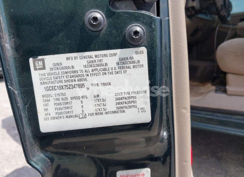 Photo 9 of 2005 Chevrolet Silverado 1500 LS (VIN 1GCEC19X75Z347895)