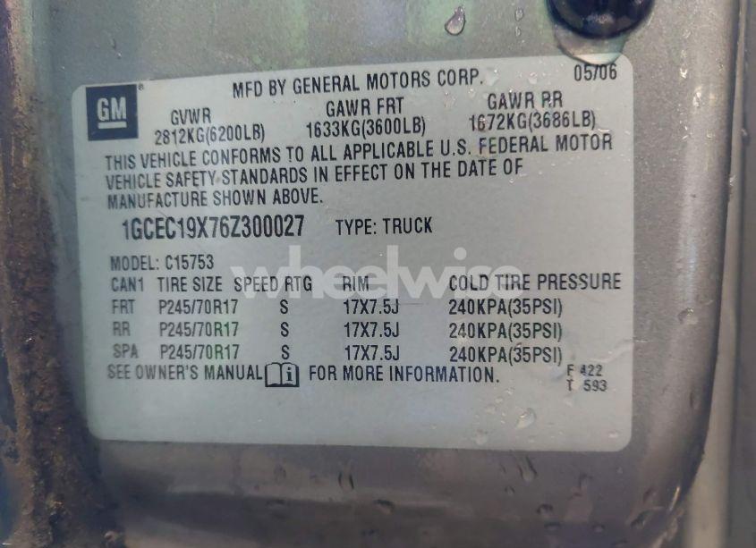 Photo 9 of 2006 Chevrolet Silverado 1500 WORK TRUCK (VIN 1GCEC19X76Z300027)