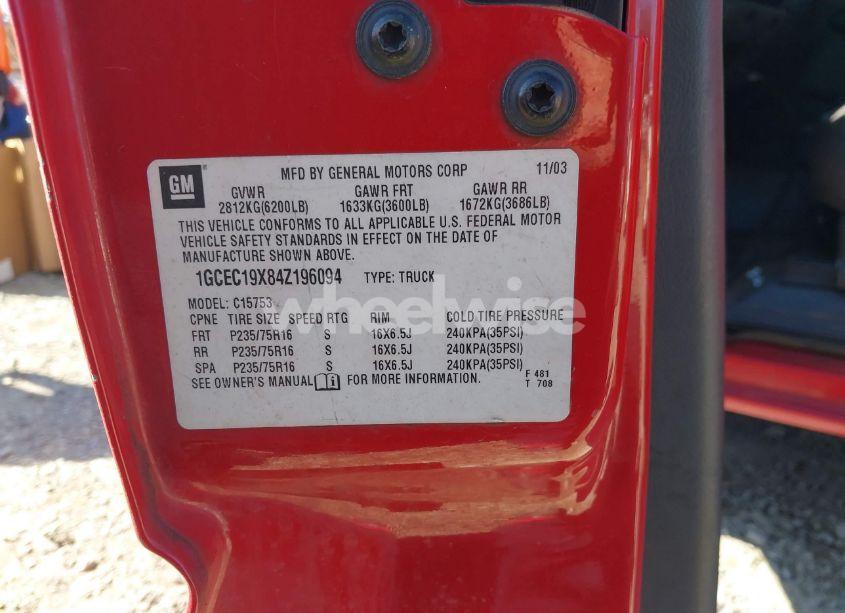 Photo 9 of 2004 Chevrolet Silverado 1500 WORK TRUCK (VIN 1GCEC19X84Z196094)