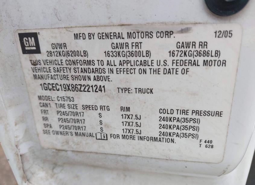 Photo 9 of 2006 Chevrolet Silverado 1500 WORK TRUCK (VIN 1GCEC19X86Z221241)