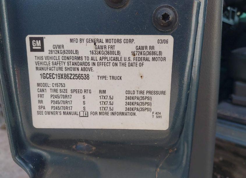 Photo 9 of 2006 Chevrolet Silverado 1500 WORK TRUCK (VIN 1GCEC19X86Z256538)