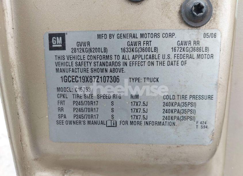 Photo 9 of 2007 Chevrolet Silverado 1500 CLASSIC WORK TRUCK (VIN 1GCEC19X87Z107306)