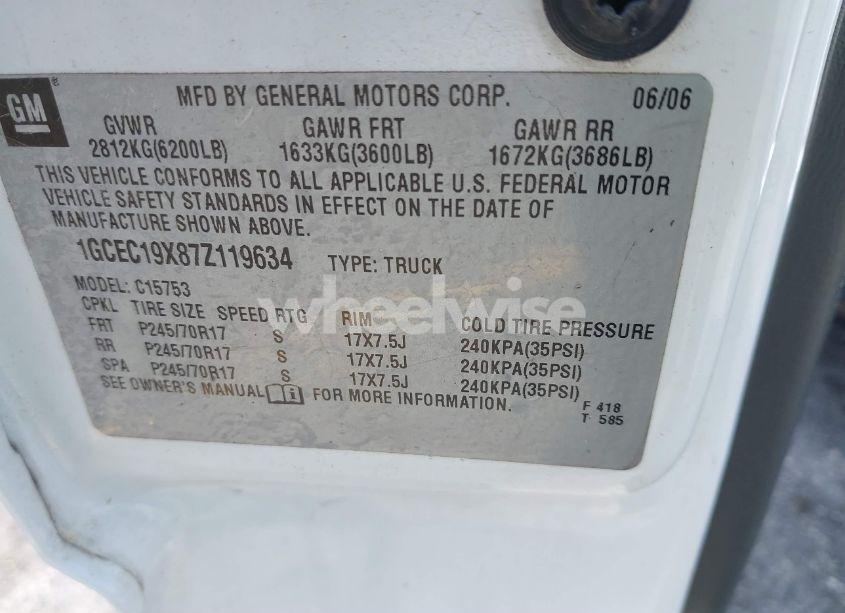 Photo 9 of 2007 Chevrolet Silverado 1500 CLASSIC WORK TRUCK (VIN 1GCEC19X87Z119634)