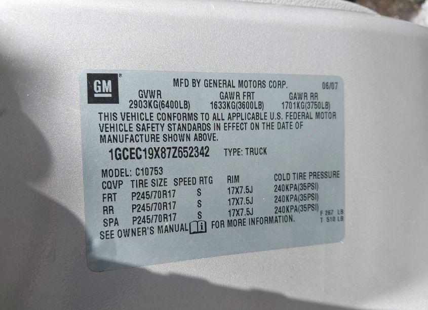Photo 9 of 2007 Chevrolet Silverado 1500 WORK TRUCK (VIN 1GCEC19X87Z652342)