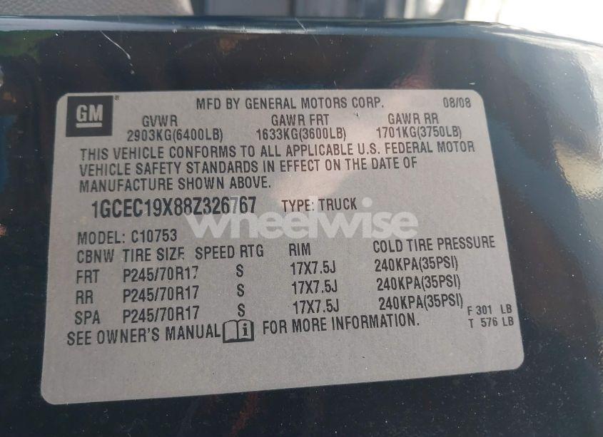 Photo 9 of 2008 Chevrolet Silverado 1500 WORK TRUCK (VIN 1GCEC19X88Z326767)