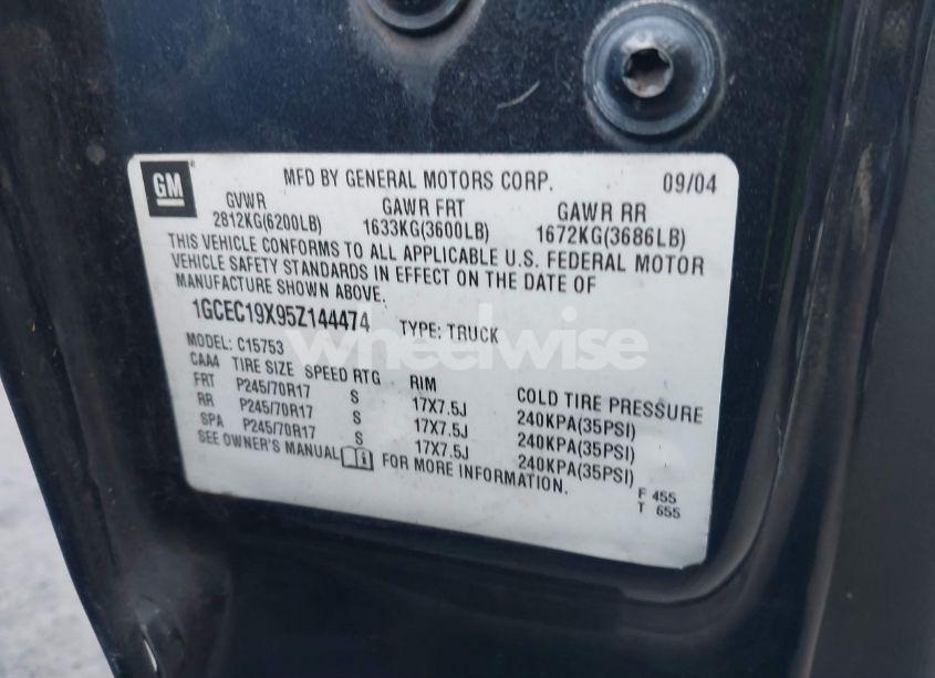 Photo 9 of 2005 Chevrolet Silverado 1500 WORK TRUCK (VIN 1GCEC19X95Z144474)