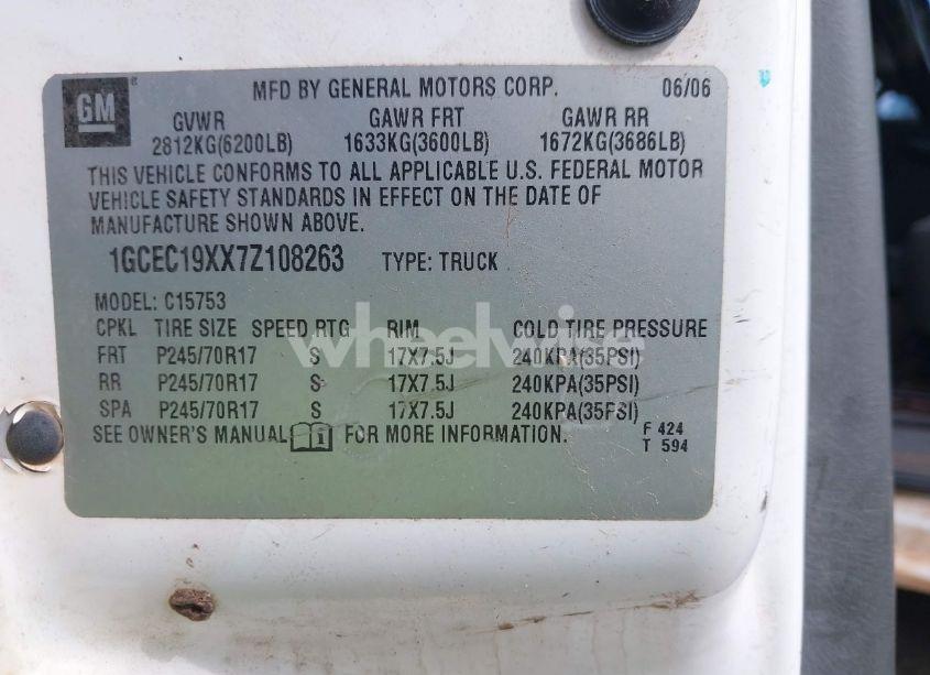 Photo 9 of 2007 Chevrolet Silverado 1500 CLASSIC WORK TRUCK (VIN 1GCEC19XX7Z108263)