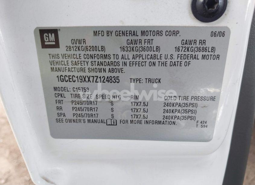 Photo 9 of 2007 Chevrolet Silverado 1500 CLASSIC WORK TRUCK (VIN 1GCEC19XX7Z124835)