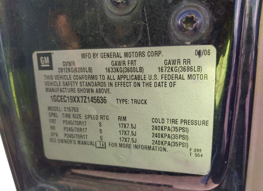 Photo 9 of 2007 Chevrolet Silverado 1500 CLASSIC LS (VIN 1GCEC19XX7Z145636)