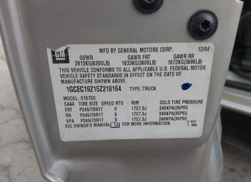 Photo 9 of 2005 Chevrolet Silverado 1500 LS (VIN 1GCEC19Z15Z218164)