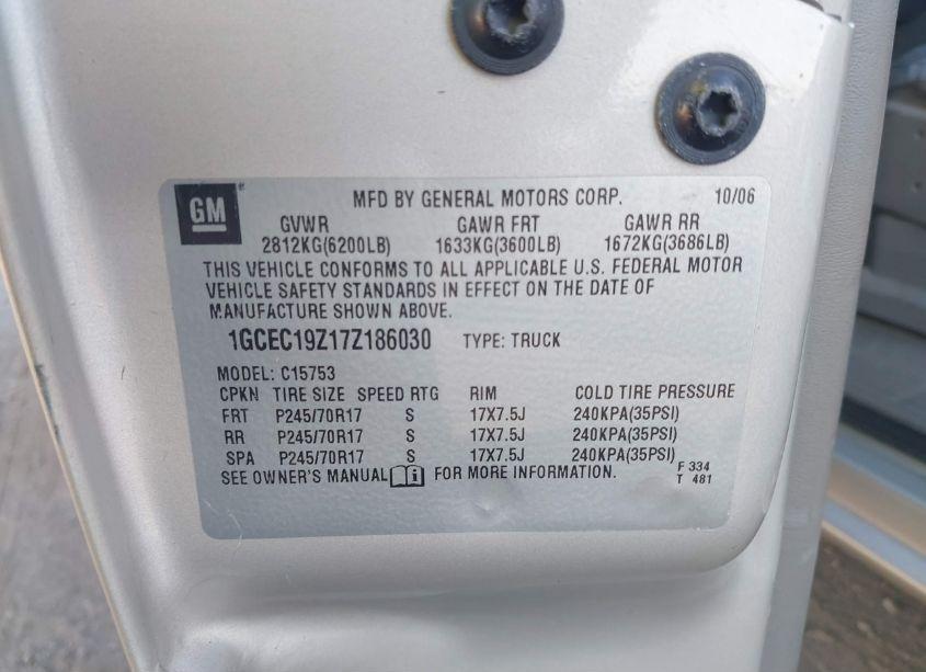 Photo 9 of 2007 Chevrolet Silverado 1500 CLASSIC LT2 (VIN 1GCEC19Z17Z186030)