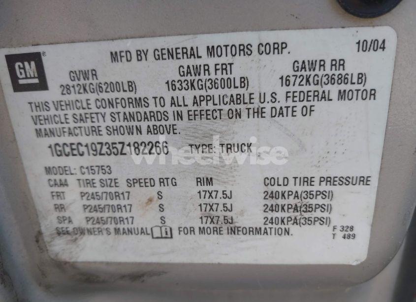 Photo 9 of 2005 Chevrolet Silverado 1500 LS (VIN 1GCEC19Z35Z182266)