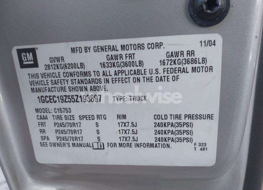 Photo 9 of 2005 Chevrolet Silverado 1500 LS (VIN 1GCEC19Z55Z193897)