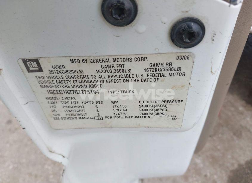 Photo 9 of 2006 Chevrolet Silverado 1500 WORK TRUCK (VIN 1GCEC19Z76Z275194)