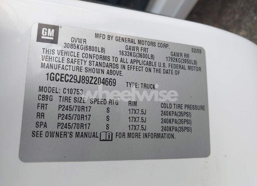 Photo 9 of 2009 Chevrolet Silverado 1500 LT (VIN 1GCEC29J89Z204669)