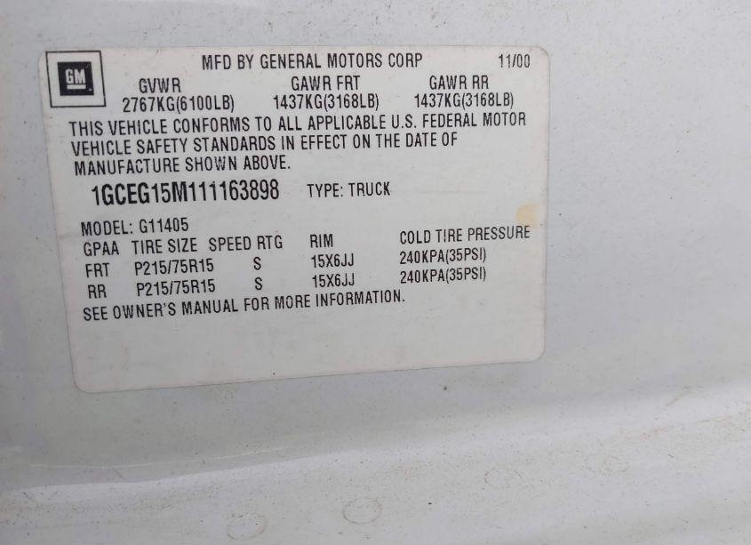 Photo 9 of 2001 Chevrolet Express (VIN 1GCEG15M111163898)