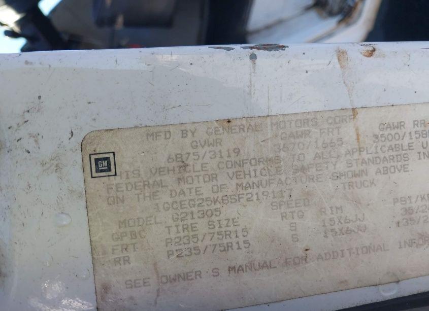 Photo 9 of 1995 Chevrolet G20 (VIN 1GCEG25K8SF219117)