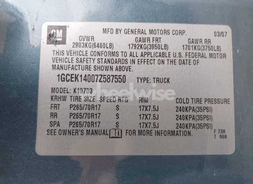 Photo 9 of 2007 Chevrolet Silverado 1500 WORK TRUCK (VIN 1GCEK14007Z587550)