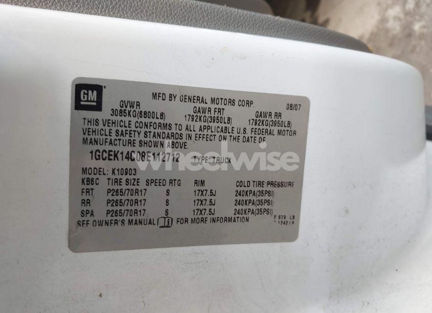 Photo 9 of 2008 Chevrolet Silverado 1500 WORK TRUCK (VIN 1GCEK14C08E112712)