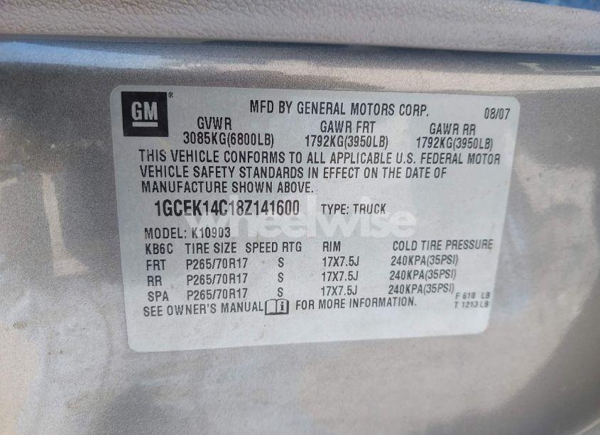 Photo 9 of 2008 Chevrolet Silverado 1500 WORK TRUCK (VIN 1GCEK14C18Z141600)