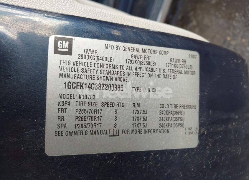 Photo 9 of 2008 Chevrolet Silverado 1500 WORK TRUCK (VIN 1GCEK14C38Z200386)