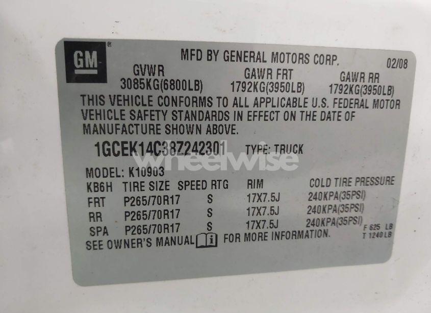 Photo 9 of 2008 Chevrolet Silverado 1500 WORK TRUCK (VIN 1GCEK14C38Z242301)