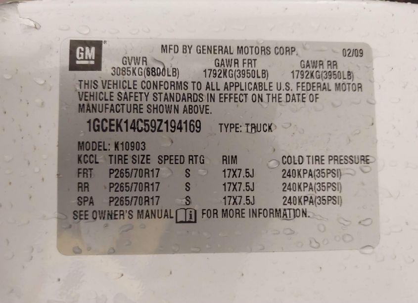 Photo 9 of 2009 Chevrolet Silverado 1500 WORK TRUCK (VIN 1GCEK14C59Z194169)