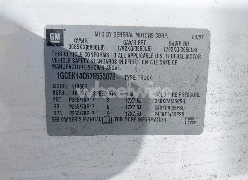 Photo 9 of 2007 Chevrolet Silverado 1500 WORK TRUCK (VIN 1GCEK14C67E553078)