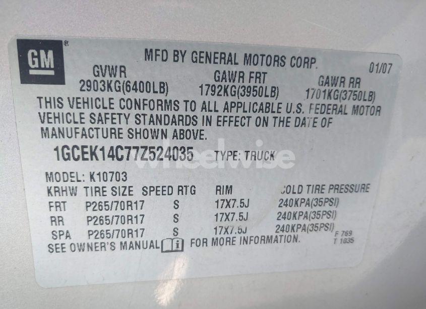 Photo 9 of 2007 Chevrolet Silverado 1500 WORK TRUCK (VIN 1GCEK14C77Z524035)