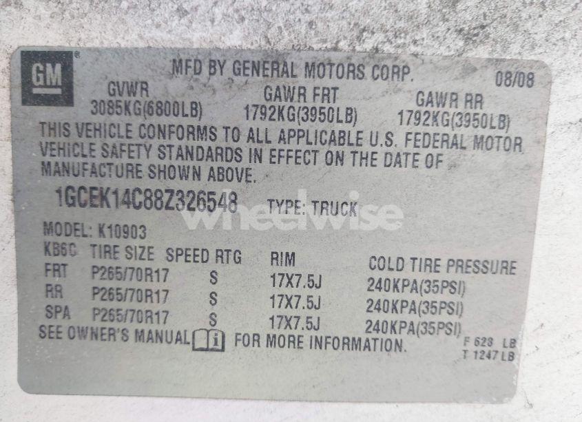 Photo 9 of 2008 Chevrolet Silverado 1500 WORK TRUCK (VIN 1GCEK14C88Z326548)