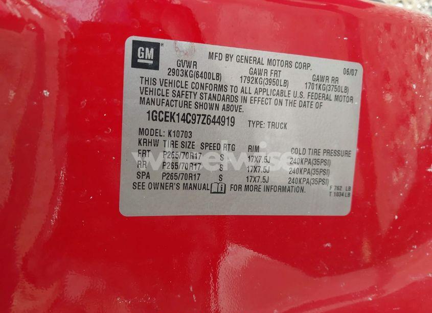 Photo 9 of 2007 Chevrolet Silverado 1500 WORK TRUCK (VIN 1GCEK14C97Z644919)