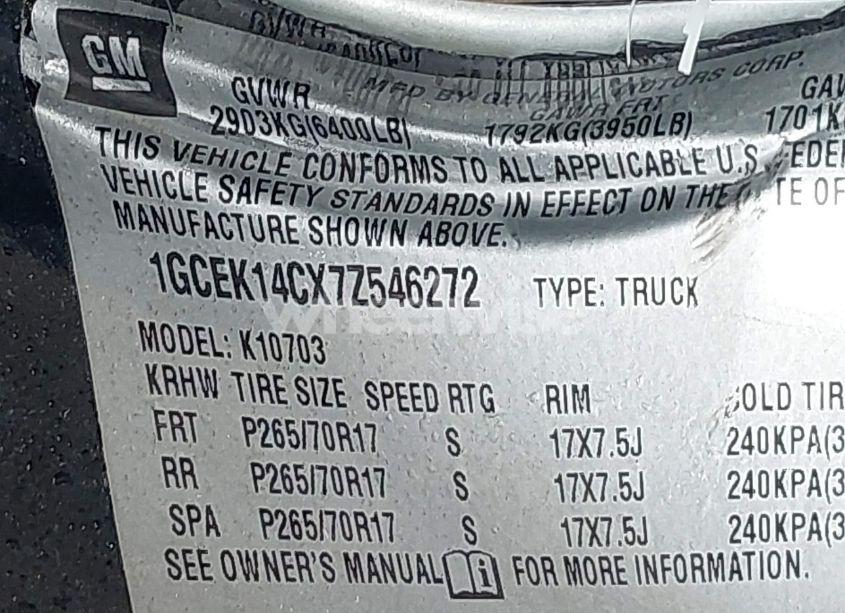 Photo 9 of 2007 Chevrolet Silverado 1500 WORK TRUCK (VIN 1GCEK14CX7Z546272)