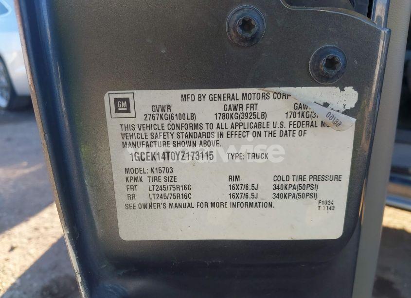 Photo 9 of 2000 Chevrolet Silverado 1500 LS (VIN 1GCEK14T0YZ173115)