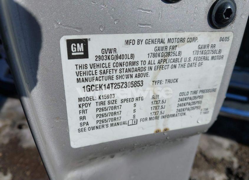 Photo 9 of 2005 Chevrolet Silverado 1500 Z71 (VIN 1GCEK14T25Z305853)